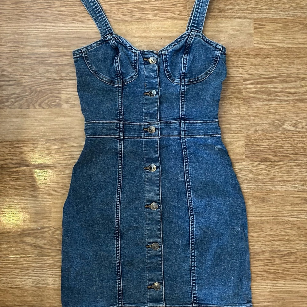 H&M Blue Buttoned Bustier Mini Dress